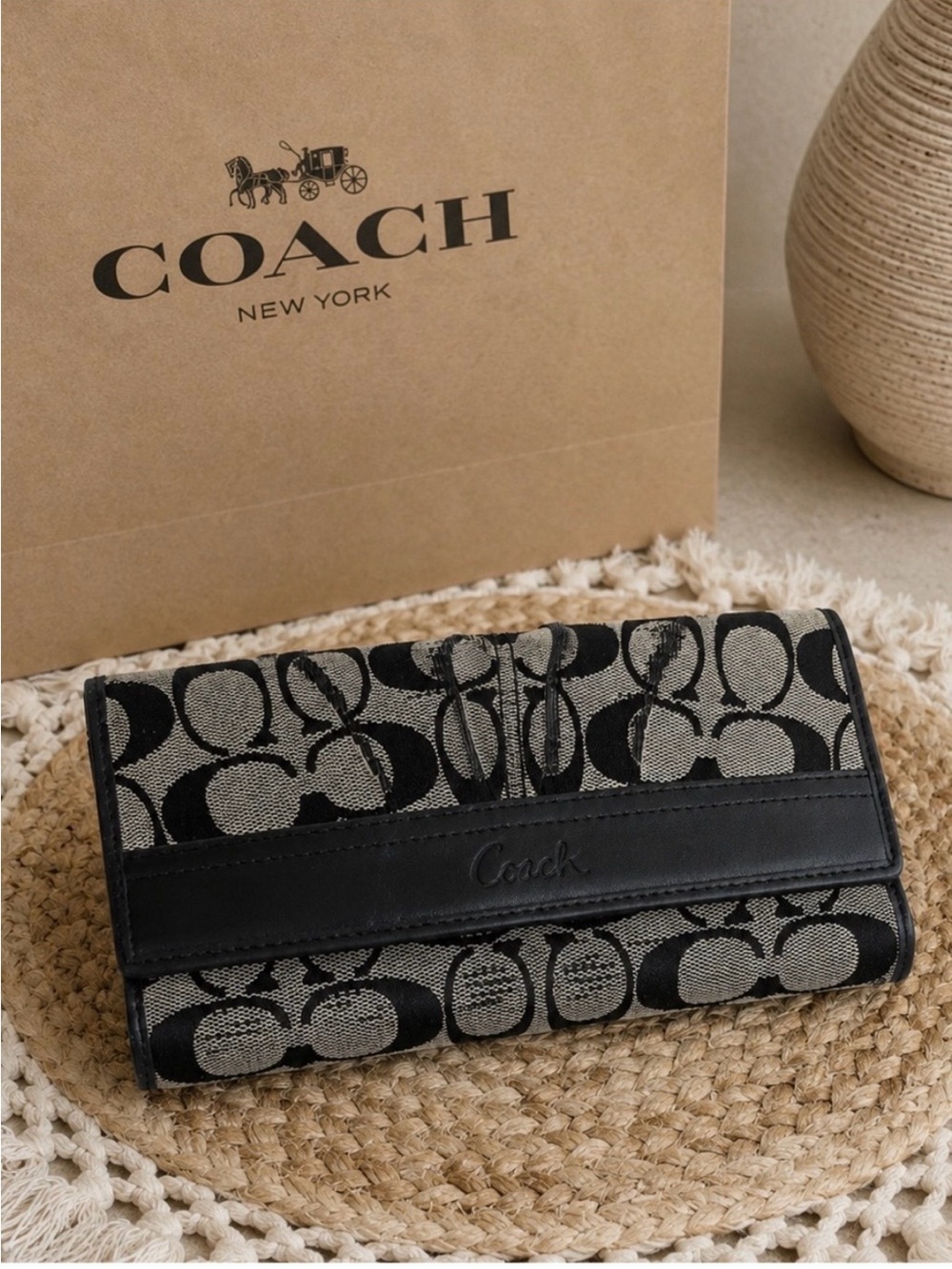 Coach Signature Canvas Wallet in Black and Gray